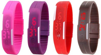 NS18 Silicone Led Magnet Band Combo of 4 Pink, Purple, Red And Brown Digital Watch  - For Boys & Girls   Watches  (NS18)