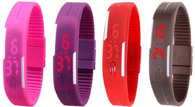 

NS18 Silicone Led Magnet Band Combo of 4 Pink, Purple, Red And Brown Watch - For Boys & Girls