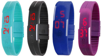 

NS18 Silicone Led Magnet Band Watch Combo of 4 Sky Blue, Black, Blue And Purple Watch - For Couple