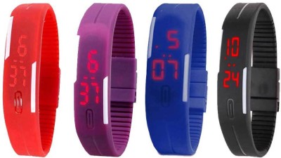 NS18 Silicone Led Magnet Band Combo of 4 Red, Purple, Blue And Black Digital Watch  - For Boys & Girls   Watches  (NS18)