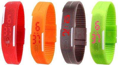 NS18 Silicone Led Magnet Band Combo of 4 Red, Orange, Brown And Green Digital Watch  - For Boys & Girls   Watches  (NS18)