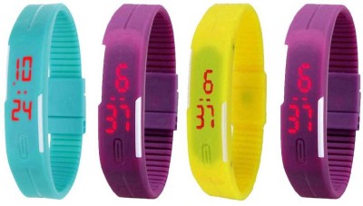 NS18 Silicone Led Magnet Band Watch Combo of 4 Sky Blue, Pink, Yellow And Purple Digital Watch  - For Couple   Watches  (NS18)