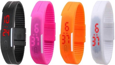 NS18 Silicone Led Magnet Band Combo of 4 Black, Pink, Orange And White Digital Watch  - For Boys & Girls   Watches  (NS18)