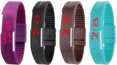 NS18 Silicone Led Magnet Band Watch Combo of 4 Purple, Black, Brown And Sky Blue Digital Watch  - For Couple   Watches  (NS18)
