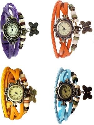 NS18 Vintage Butterfly Rakhi Combo of 4 Purple, Yellow, Orange And Sky Blue Analog Watch  - For Women   Watches  (NS18)