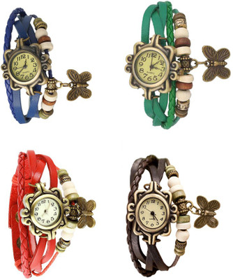 

Kissu Vintage Rakhi Combo of 4 Blue, Red, Green And Brown Watch - For Women