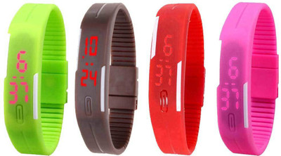 

NS18 Silicone Led Magnet Band Watch Combo of 4 Green, Brown, Red And Pink Watch - For Couple