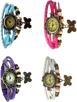 

Kissu Vintage Rakhi Combo of 4 Sky Blue, Purple, Pink And White Watch - For Women
