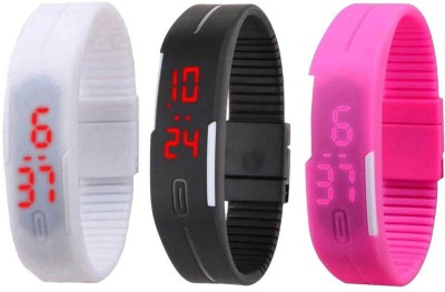 NS18 Silicone Led Magnet Band Combo of 3 White, Black And Pink Digital Watch  - For Boys & Girls   Watches  (NS18)