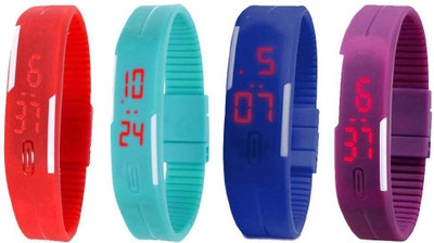 

NS18 Silicone Led Magnet Band Watch Combo of 4 Red, Sky Blue, Blue And Purple Watch - For Couple