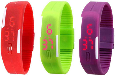 

Kissu Led Band Watch Combo of 3 Red, Green And Purple Watch - For Couple