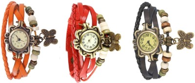NS18 Vintage Butterfly Rakhi Watch Combo of 3 Orange, Red And Black Analog Watch  - For Women   Watches  (NS18)