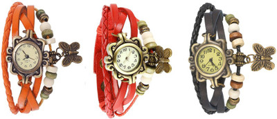 

Kissu Vintage Rakhi Watch Combo of 3 Orange, Red And Black Watch - For Women