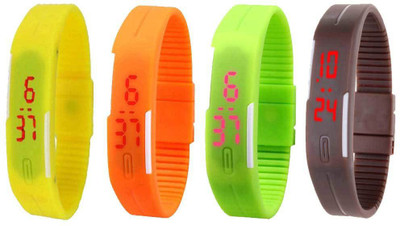 

NS18 Silicone Led Magnet Band Combo of 4 Yellow, Orange, Green And Brown Watch - For Boys & Girls