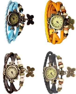 NS18 Vintage Butterfly Rakhi Combo of 4 Sky Blue, Brown, Yellow And Black Analog Watch  - For Women   Watches  (NS18)