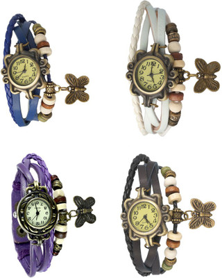 NS18 Vintage Butterfly Rakhi Combo of 4 Blue, Purple, White And Black Analog Watch  - For Women   Watches  (NS18)