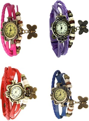 NS18 Vintage Butterfly Rakhi Combo of 4 Pink, Red, Purple And Blue Analog Watch  - For Women   Watches  (NS18)