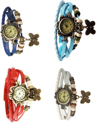 NS18 Vintage Butterfly Rakhi Combo of 4 Blue, Red, Sky Blue And White Analog Watch  - For Women   Watches  (NS18)