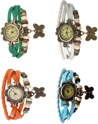 

Kissu Vintage Rakhi Combo of 4 Green, Orange, White And Sky Blue Watch - For Women