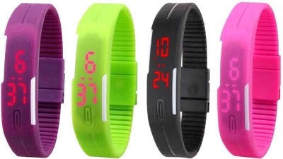 NS18 Silicone Led Magnet Band Combo of 4 Purple, Green, Black And Pink Digital Watch  - For Boys & Girls   Watches  (NS18)