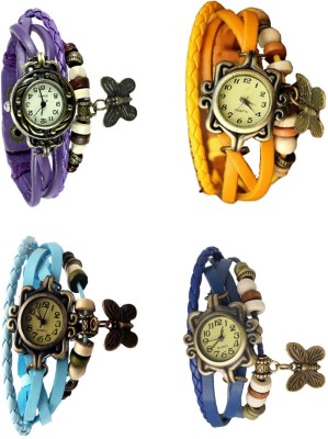 NS18 Vintage Butterfly Rakhi Combo of 4 Purple, Sky Blue, Yellow And Blue Analog Watch  - For Women   Watches  (NS18)