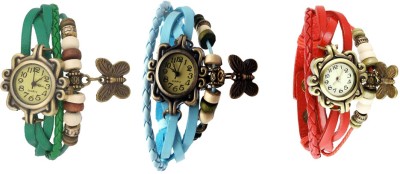 NS18 Vintage Butterfly Rakhi Watch Combo of 3 Green, Sky Blue And Red Analog Watch  - For Women   Watches  (NS18)