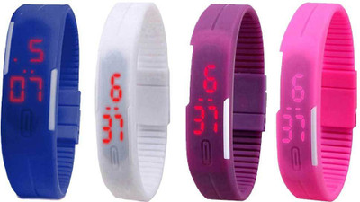 

NS18 Silicone Led Magnet Band Watch Combo of 4 Blue, White, Purple And Pink Watch - For Couple