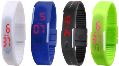 

NS18 Silicone Led Magnet Band Combo of 4 White, Blue, Black And Green Watch - For Boys & Girls
