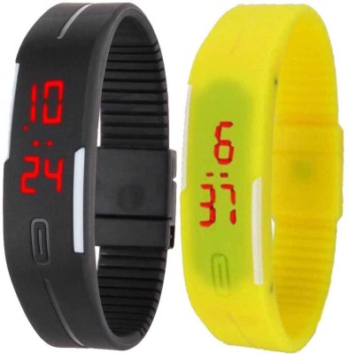 NS18 Silicone Led Magnet Band Set of 2 Black And Yellow Digital Watch  - For Boys & Girls   Watches  (NS18)