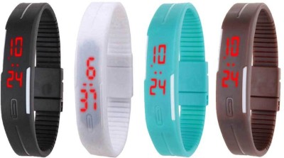NS18 Silicone Led Magnet Band Combo of 4 Black, White, Sky Blue And Brown Digital Watch  - For Boys & Girls   Watches  (NS18)