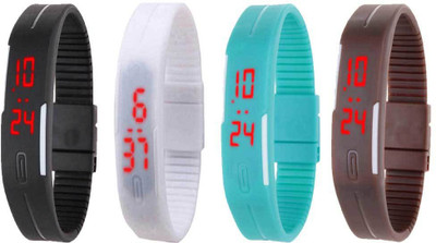 

NS18 Silicone Led Magnet Band Combo of 4 Black, White, Sky Blue And Brown Watch - For Boys & Girls