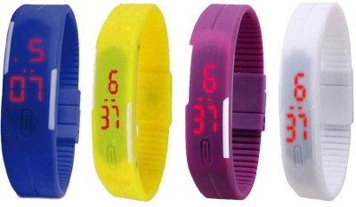 NS18 Silicone Led Magnet Band Combo of 4 Blue, Yellow, Purple And White Digital Watch  - For Boys & Girls   Watches  (NS18)