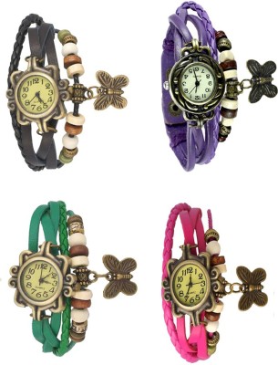 NS18 Vintage Butterfly Rakhi Combo of 4 Black, Green, Purple And Pink Analog Watch  - For Women   Watches  (NS18)