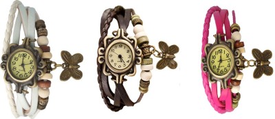 NS18 Vintage Butterfly Rakhi Watch Combo of 3 White, Brown And Pink Analog Watch  - For Women   Watches  (NS18)
