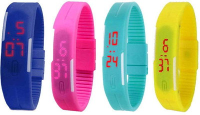 

NS18 Silicone Led Magnet Band Combo of 4 Blue, Pink, Sky Blue And Yellow Watch - For Boys & Girls