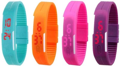 NS18 Silicone Led Magnet Band Watch Combo of 4 Sky Blue, Orange, Pink And Purple Digital Watch  - For Couple   Watches  (NS18)