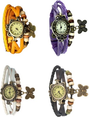NS18 Vintage Butterfly Rakhi Combo of 4 Yellow, White, Purple And Black Analog Watch  - For Women   Watches  (NS18)