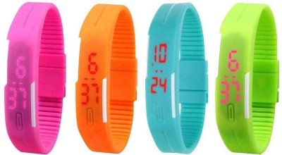 NS18 Silicone Led Magnet Band Combo of 4 Pink, Orange, Sky Blue And Green Digital Watch  - For Boys & Girls   Watches  (NS18)