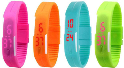 

Kissu Led Magnet Band Combo of 4 Pink, Orange, Sky Blue And Green Watch - For Men & Women
