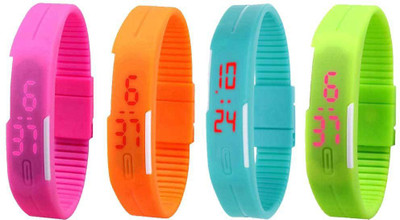 NS18 Silicone Led Magnet Band Combo of 4 Pink, Orange, Sky Blue And Green Digital Watch  - For Boys & Girls   Watches  (NS18)