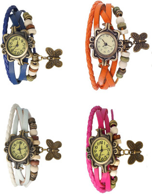 View NS18 Vintage Butterfly Rakhi Combo of 4 Blue, White, Orange And Pink Analog Watch  - For Women Wrist Watches Price Online(NS18)