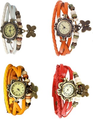 NS18 Vintage Butterfly Rakhi Combo of 4 White, Yellow, Orange And Red Analog Watch  - For Women   Watches  (NS18)