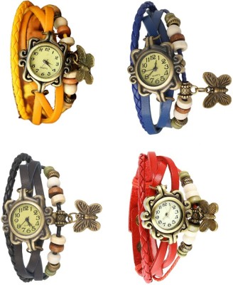 NS18 Vintage Butterfly Rakhi Combo of 4 Yellow, Black, Blue And Red Analog Watch  - For Women   Watches  (NS18)
