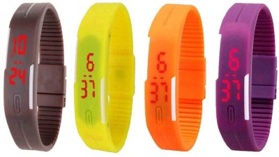 NS18 Silicone Led Magnet Band Watch Combo of 4 Brown, Yellow, Orange And Purple Digital Watch  - For Couple   Watches  (NS18)