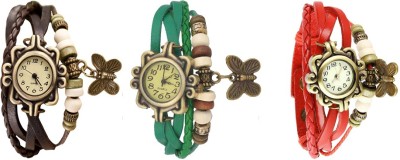 NS18 Vintage Butterfly Rakhi Watch Combo of 3 Brown, Green And Red Analog Watch  - For Women   Watches  (NS18)