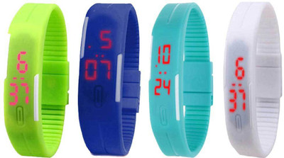 

NS18 Silicone Led Magnet Band Combo of 4 Green, Blue, Sky Blue And White Watch - For Boys & Girls