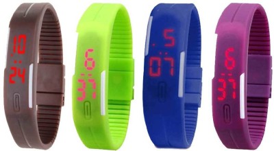 NS18 Silicone Led Magnet Band Watch Combo of 4 Brown, Green, Blue And Purple Digital Watch  - For Couple   Watches  (NS18)