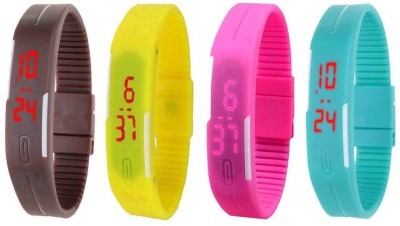 NS18 Silicone Led Magnet Band Watch Combo of 4 Brown, Yellow, Pink And Sky Blue Digital Watch  - For Couple   Watches  (NS18)