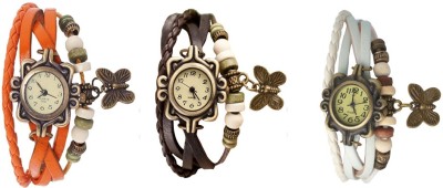 NS18 Vintage Butterfly Rakhi Watch Combo of 3 Orange, Brown And White Analog Watch  - For Women   Watches  (NS18)