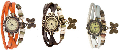 

NS18 Vintage Butterfly Rakhi Watch Combo of 3 Orange, Brown And White Watch - For Women